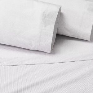 Hearth & Hand 4pc Queen Cotton Percale Microstripe Sheet Set Railroad Gray Grey
